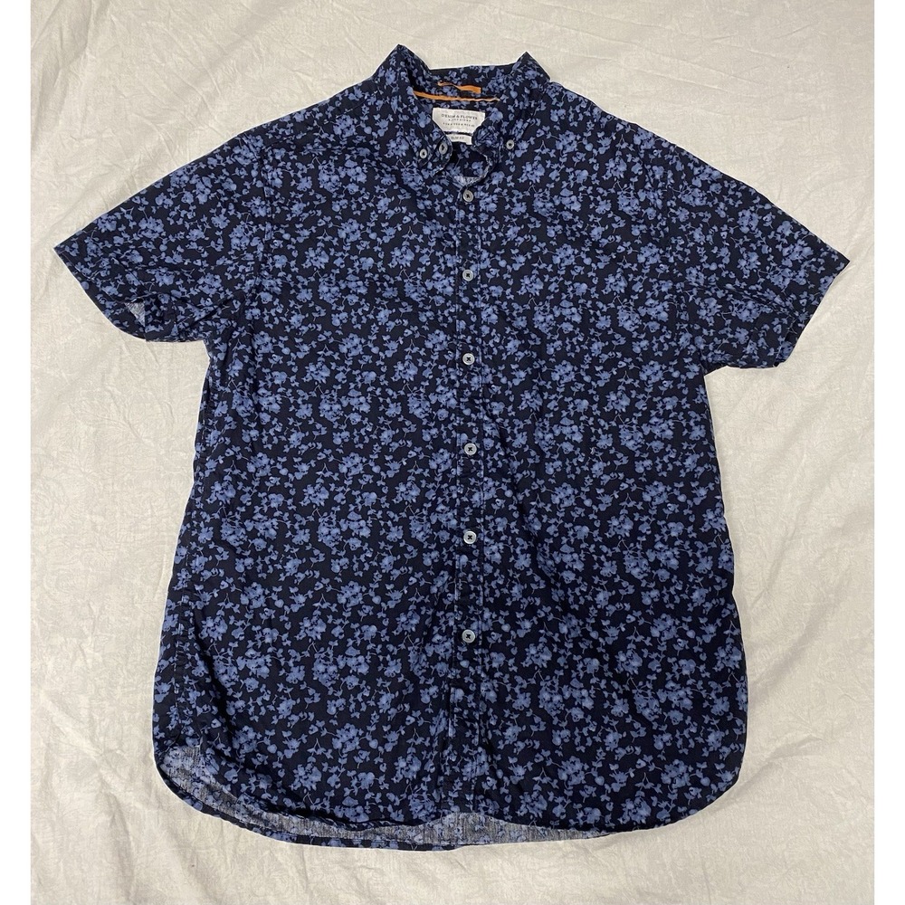 Denim &‎ Flower Ricky Singh Mens Medium Slim Fit Floral Shirt Blue Button Up